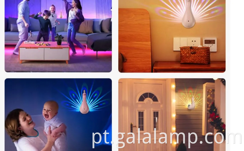 Luz da mesa USB do pavão: Controle remoto Christmas Rainbow Projeção Night Lamp